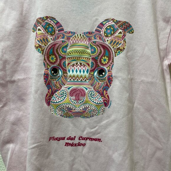Pink Short Sleeve Tee With Colorful Dog Design Playa Del Carmen México Print - Picture 3 of 7
